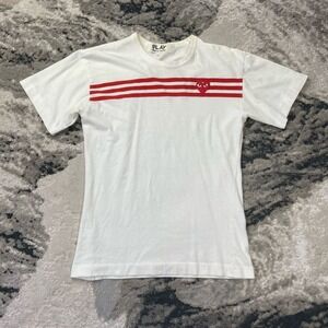 PLAY Comme des Garçons Vintage Y2K White T-Shirt RARE Three Stripes Men's S